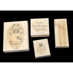 Stampin' Up! Bunny & Carrots Rubber Stamps Lot‎ of 4 Wooden Mounted
